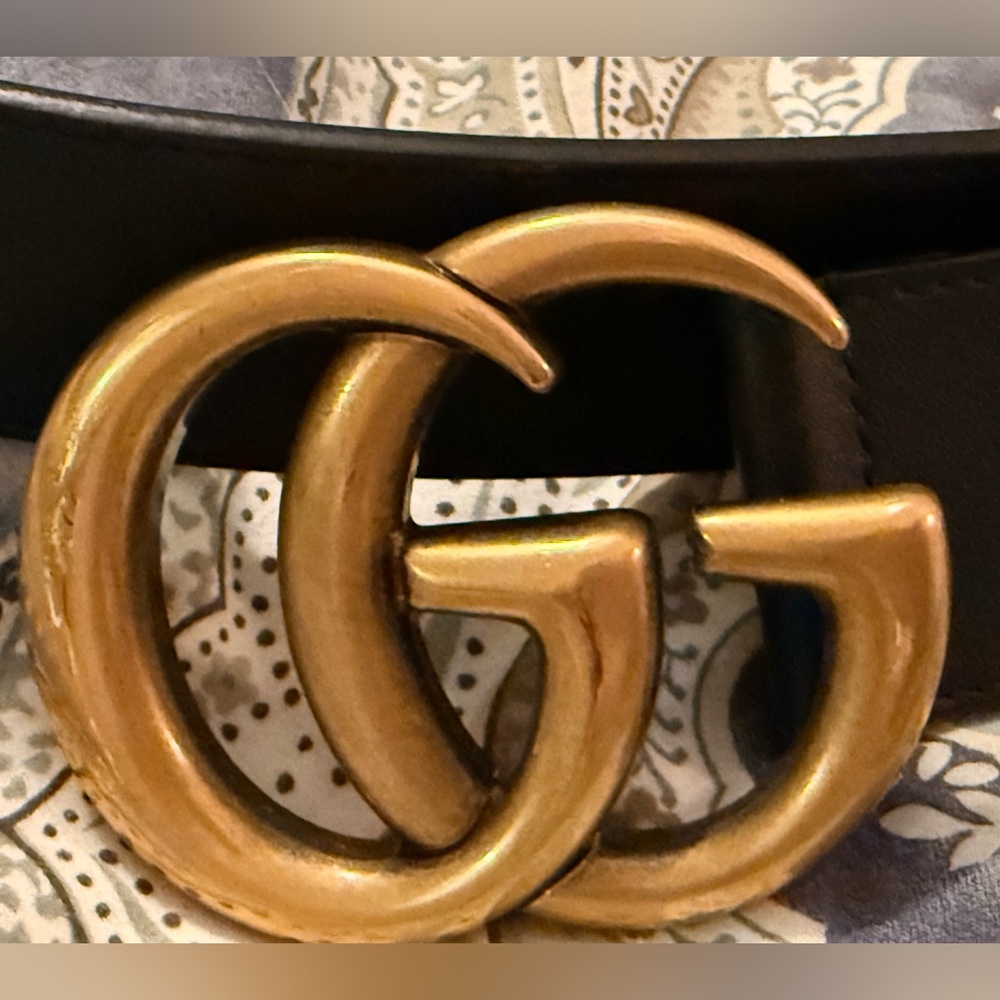 Authentic Gucci Marmont Wide Black leather Belt with Gold GG Buckle - Size 95